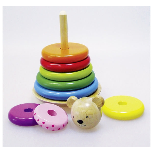 Turn multicolor de stivuire cu ursulet - Set indemanare din lemn