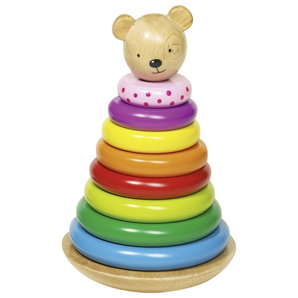 Turn multicolor de stivuire cu ursulet - Set indemanare din lemn