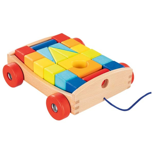 Carucior de tras cu piese de construit - Set educativ din lemn