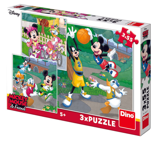 Puzzle 3 in 1 - Mickey si Minnie sportivii (3 x 55 piese)