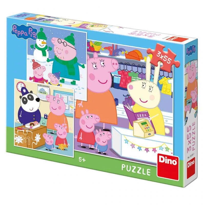 Puzzle 3 in 1 Purcelusa Peppa - Dupa-amiaza fericita (3 x 55 piese)