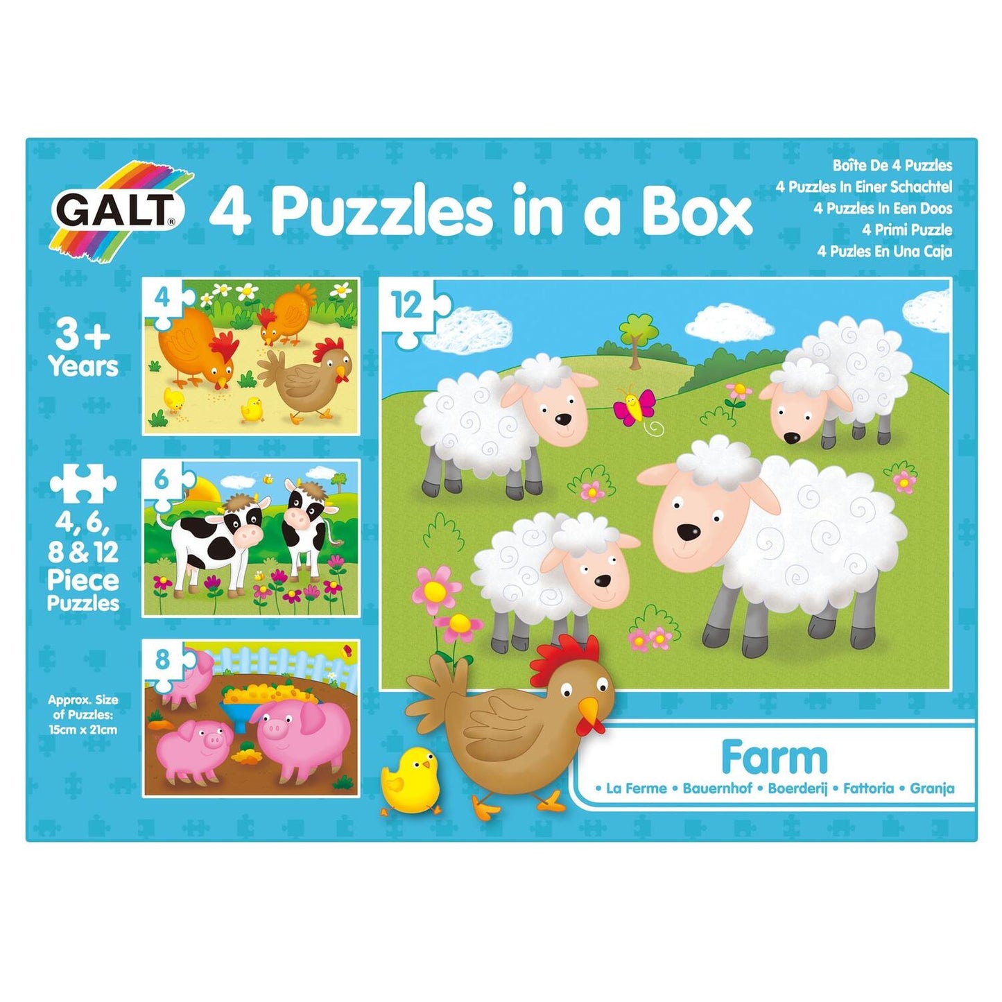 Set 4 puzzle-uri Animale de la ferma (4, 6, 8, 12 piese)