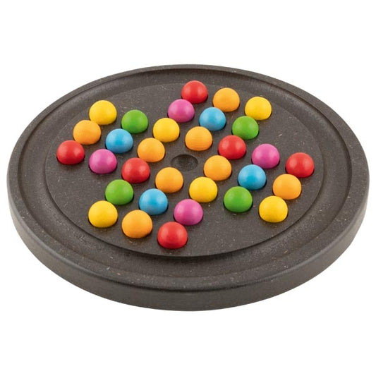 Joc de logica compact Solitaire cu bile colorate din lemn