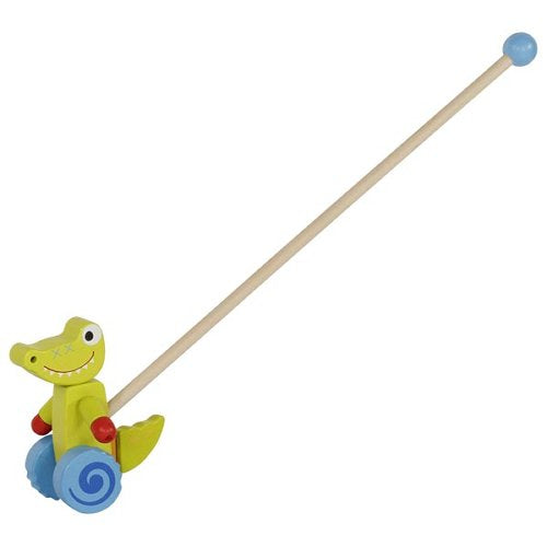 Jucarie de impins din lemn cu bat - Crocodilul prietenos