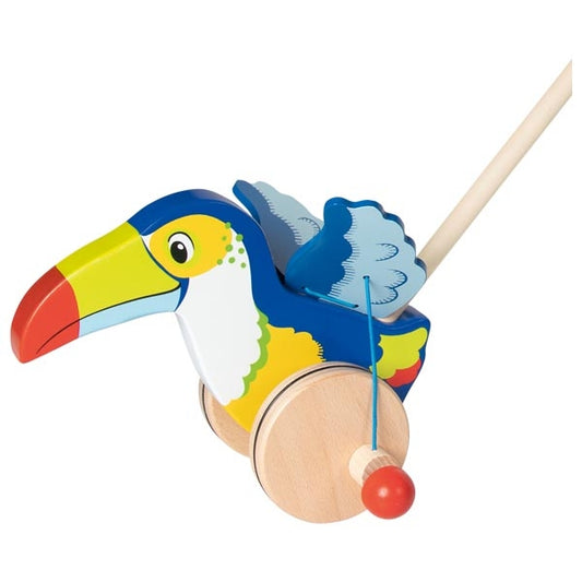 Jucarie de impins din lemn cu bat - Pasare tucan