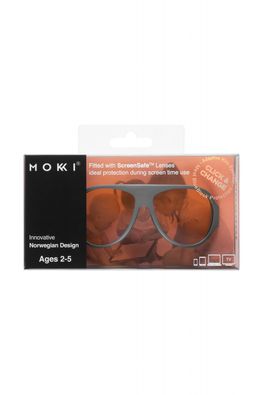Ochelari de soare pentru copii MOKKI Click & Change ScreenSafe, protectie ecran, 2-5 ani, gri