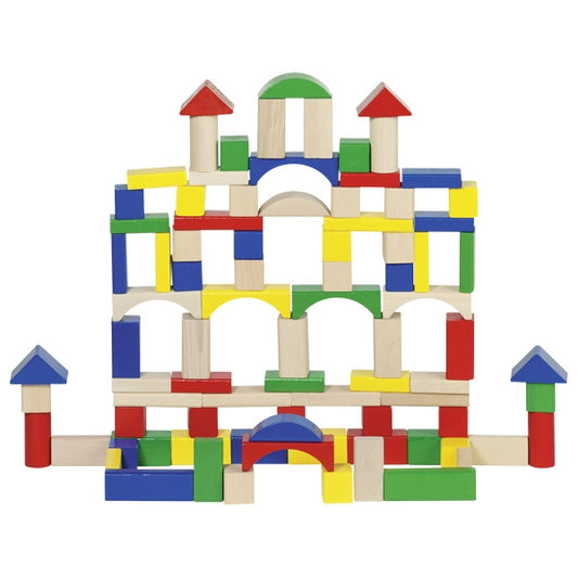 Primul meu set de constructie din lemn natur si color - 100 piese