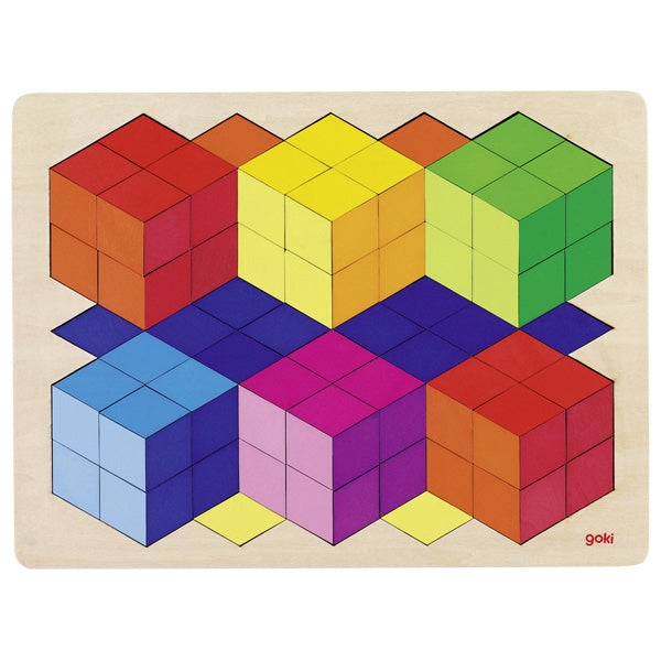 Puzzle din lemn cu figuri geometrice 3D in plan - 86 piese