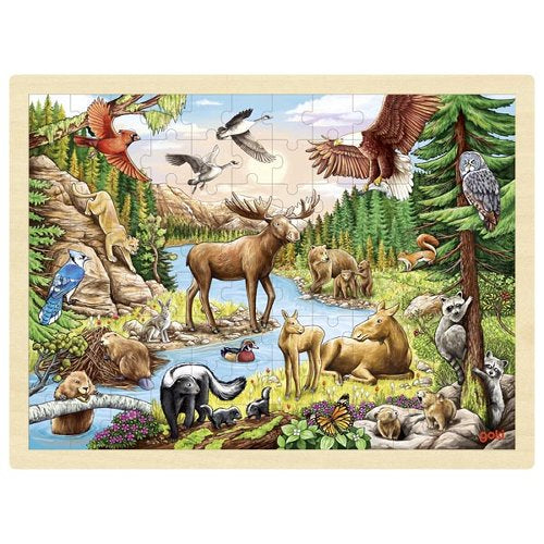 Puzzle din lemn cu rama - Fauna Nord Americana, 96 piese