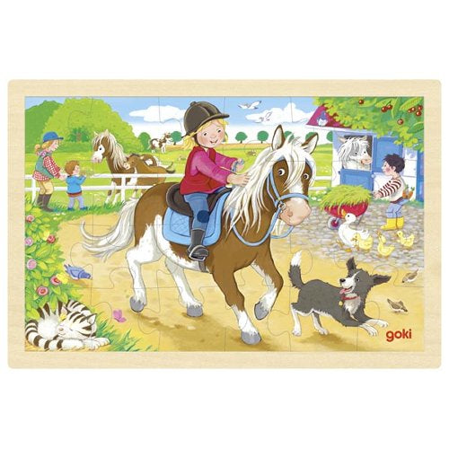 Puzzle din lemn cu rama - Ferma de ponei, 24 piese