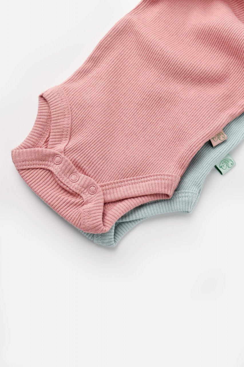 Set 2 body-uri bebe unisex din bumbac organic si modal - Mint/Rose, Baby Cosy