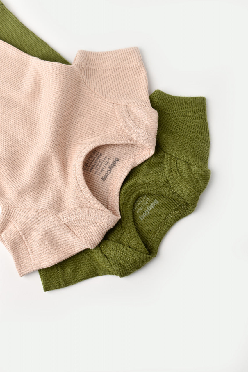 Set 2 body-uri bebe unisex din bumbac organic si modal - Verde/Blush, Baby Cosy