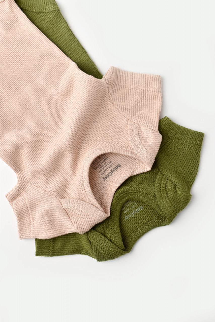 Set 2 body-uri bebe unisex din bumbac organic si modal - Verde/Blush, Baby Cosy