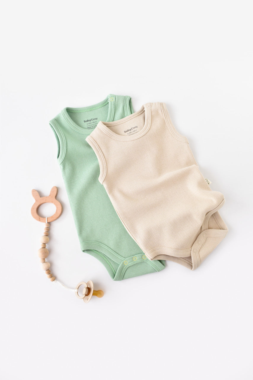 Set 2 body-uri fara maneci bebe unisex -100% bumbac organic - Mint/Stone, Baby Cosy