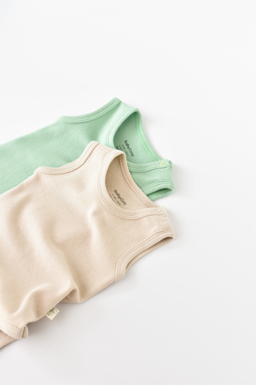 Set 2 body-uri fara maneci bebe unisex -100% bumbac organic - Mint/Stone, Baby Cosy