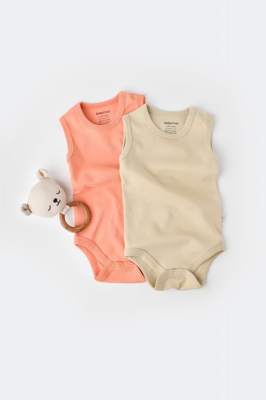 Set 2 body-uri fara maneci bebe unisex -100% bumbac organic - Roz/Crem, Baby Cosy