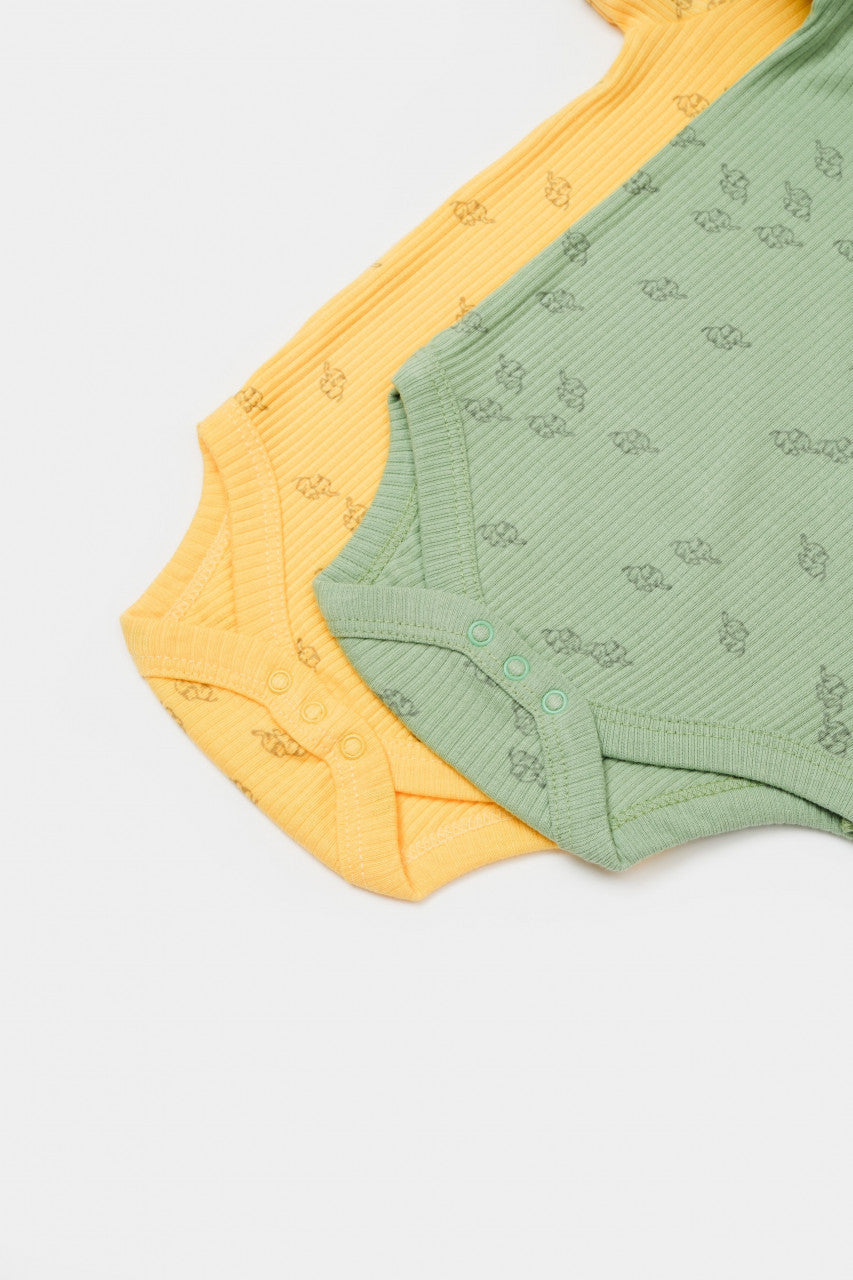 Set 2 body-uri Printed, BabyCosy, 50% modal+50% bumbac, Lamaie/Verde