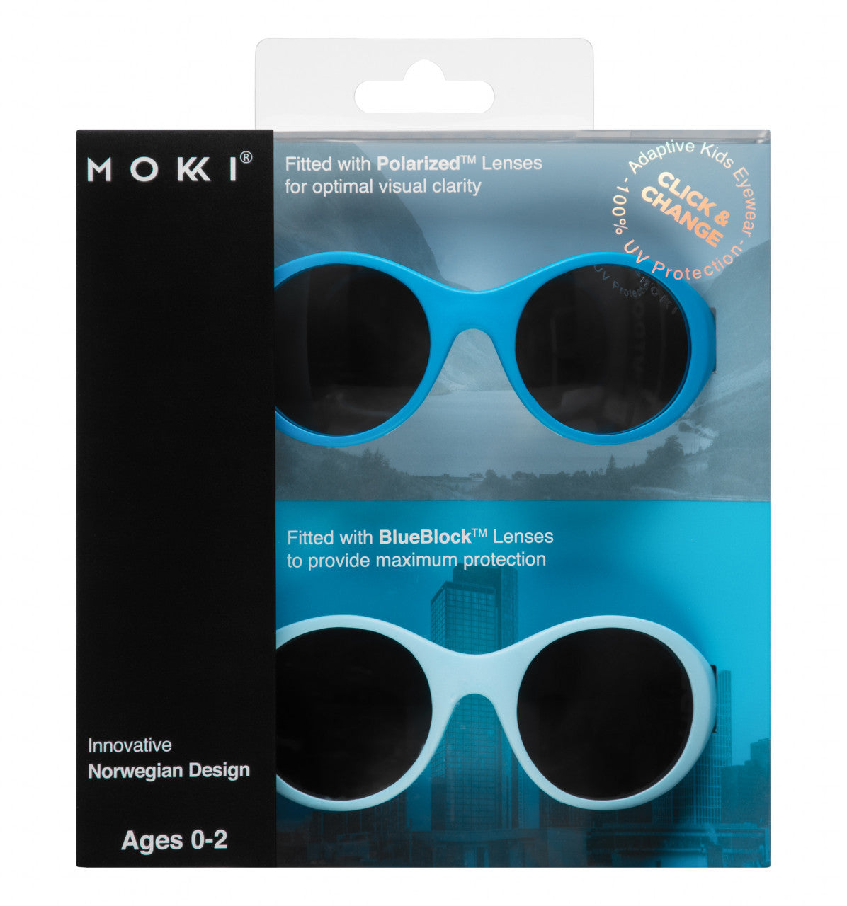 Set 2 ochelari copii Click & Change, bleu, 0-2 ani, Mokki