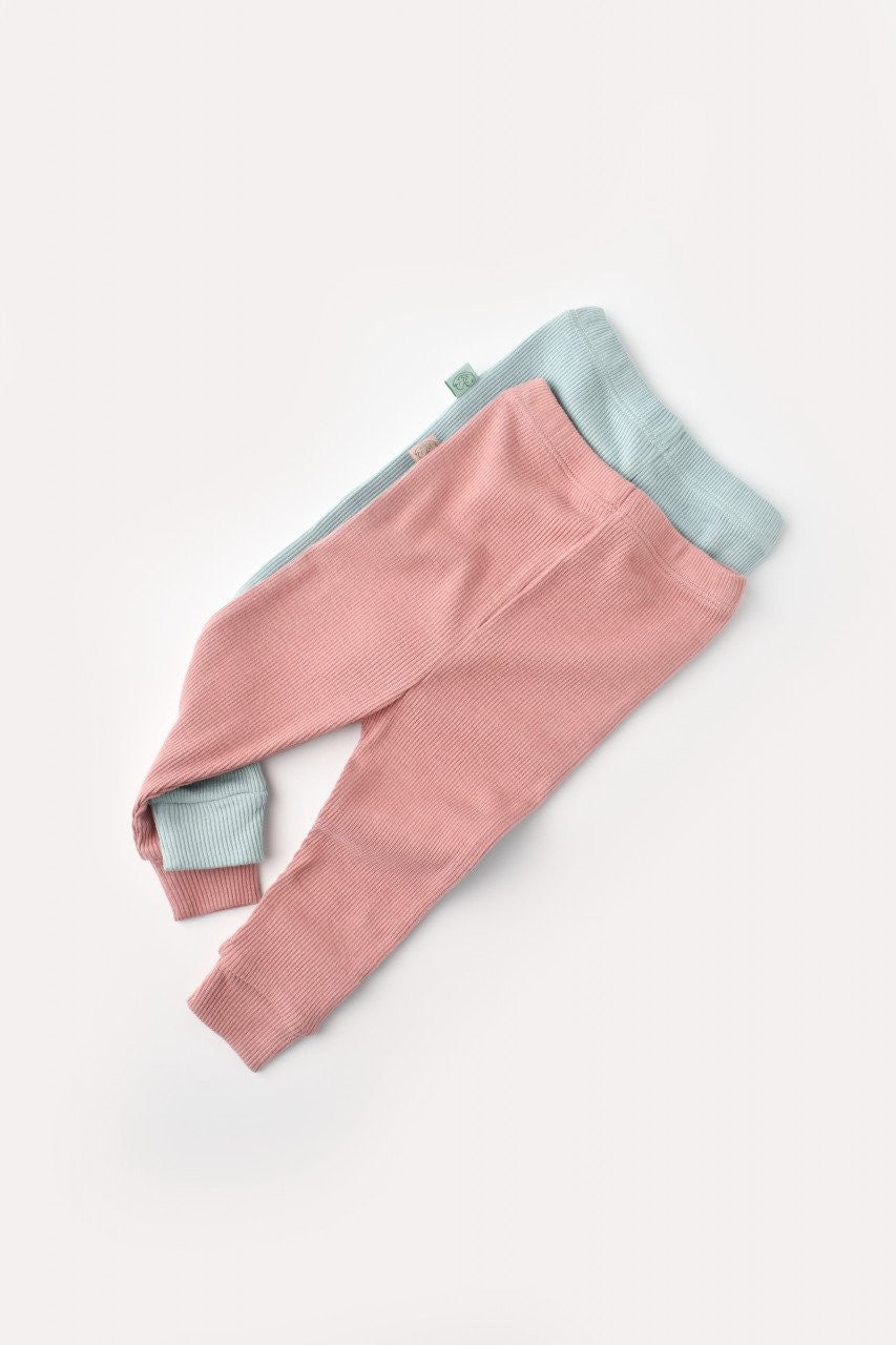 Set 2 pantaloni bebe unisex din bumbac organic si modal - Mint/Rose, Baby Cosy