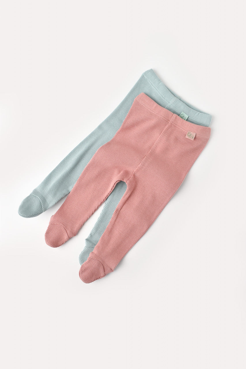 Set 2 pantaloni cu botosei bebe unisex din bumbac organic si modal - Mint/Rose, Baby Cosy