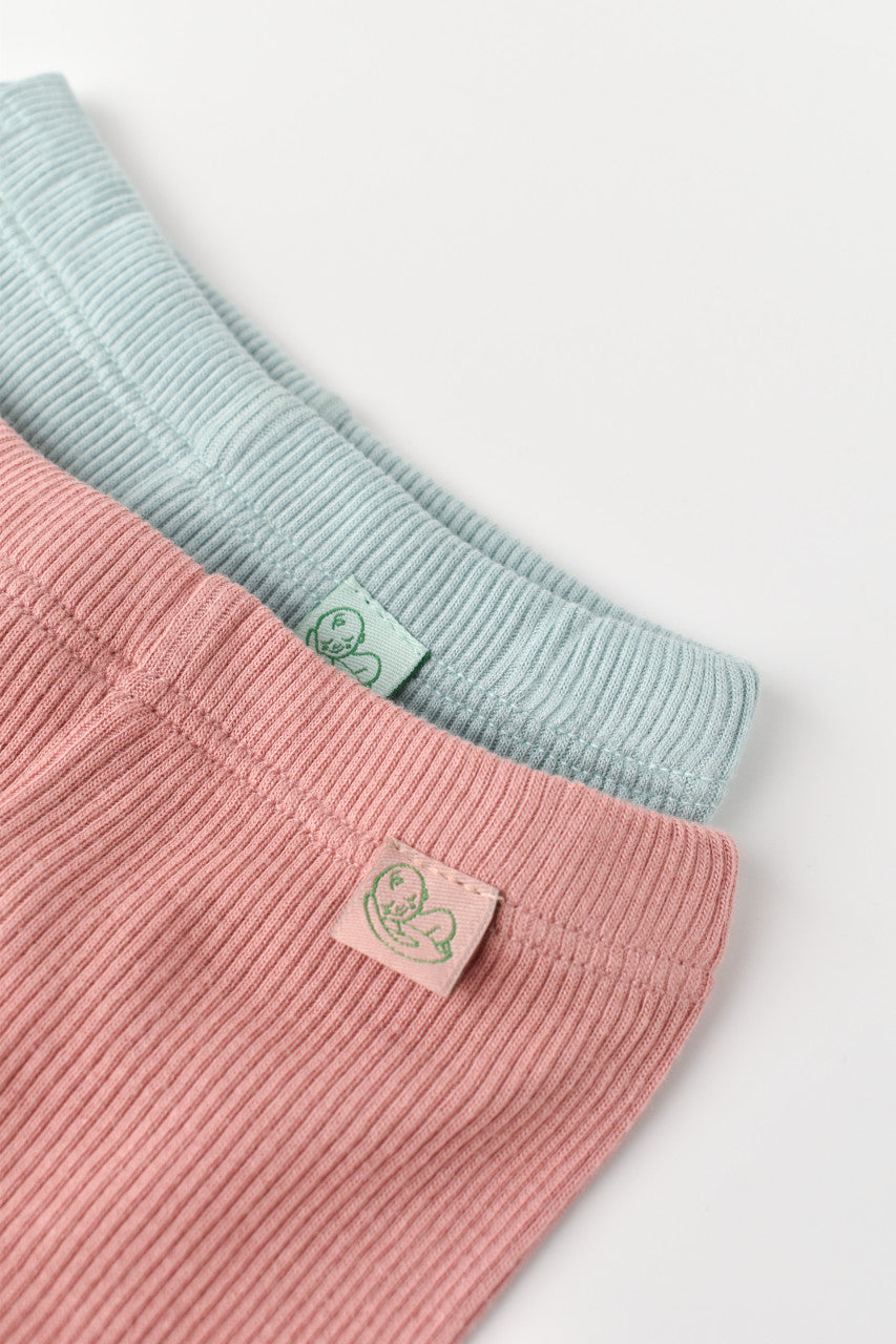 Set 2 pantaloni cu botosei bebe unisex din bumbac organic si modal - Mint/Rose, Baby Cosy