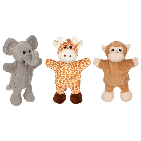 Papusa de mana cu animale - girafa, elefant si maimuta