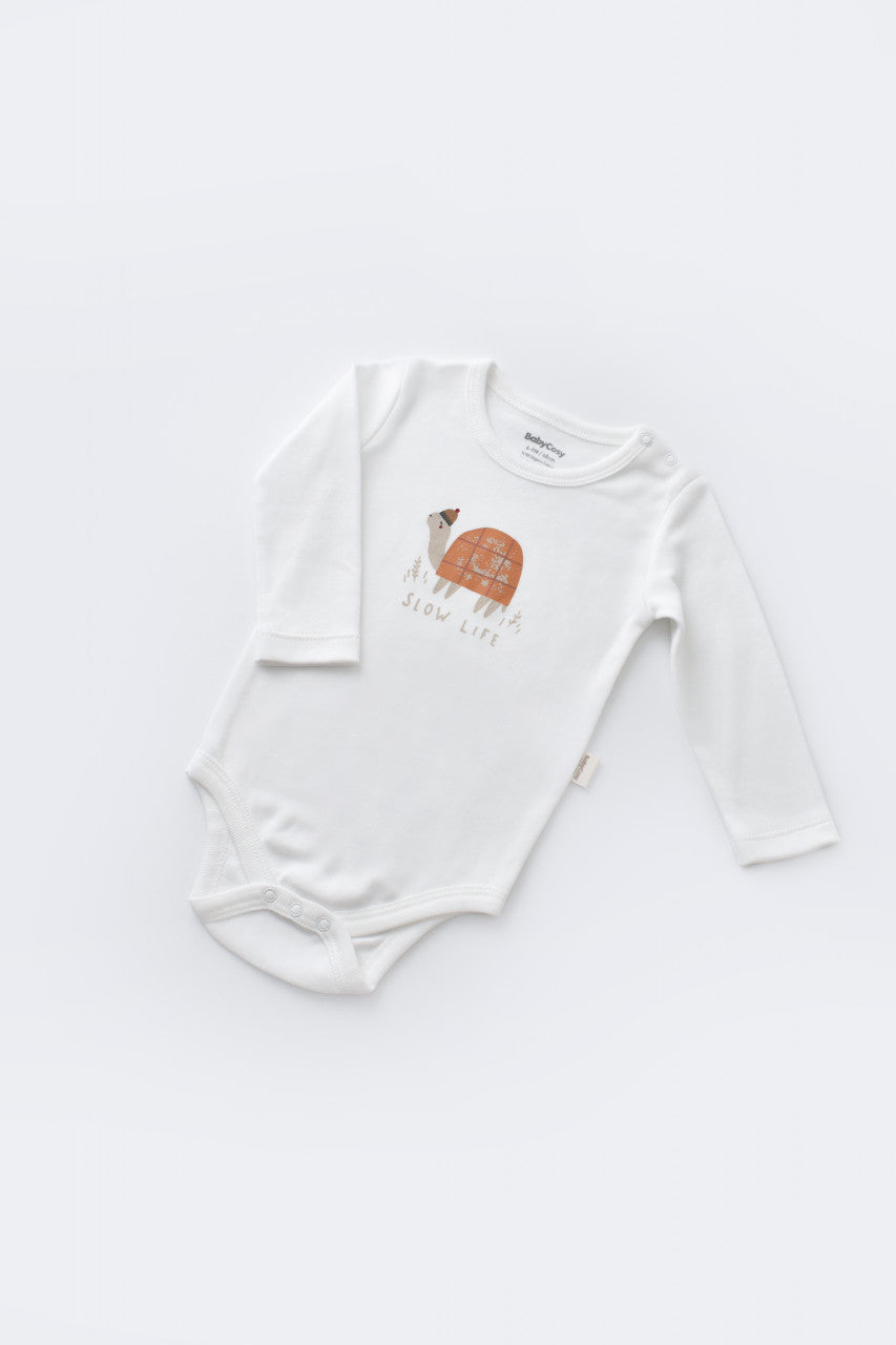 Set 3 piese Broscuta cu body, pantalonasi si vestuta din 80%bumbac organic si 20% poliester - Portocaliu, Baby Cosy