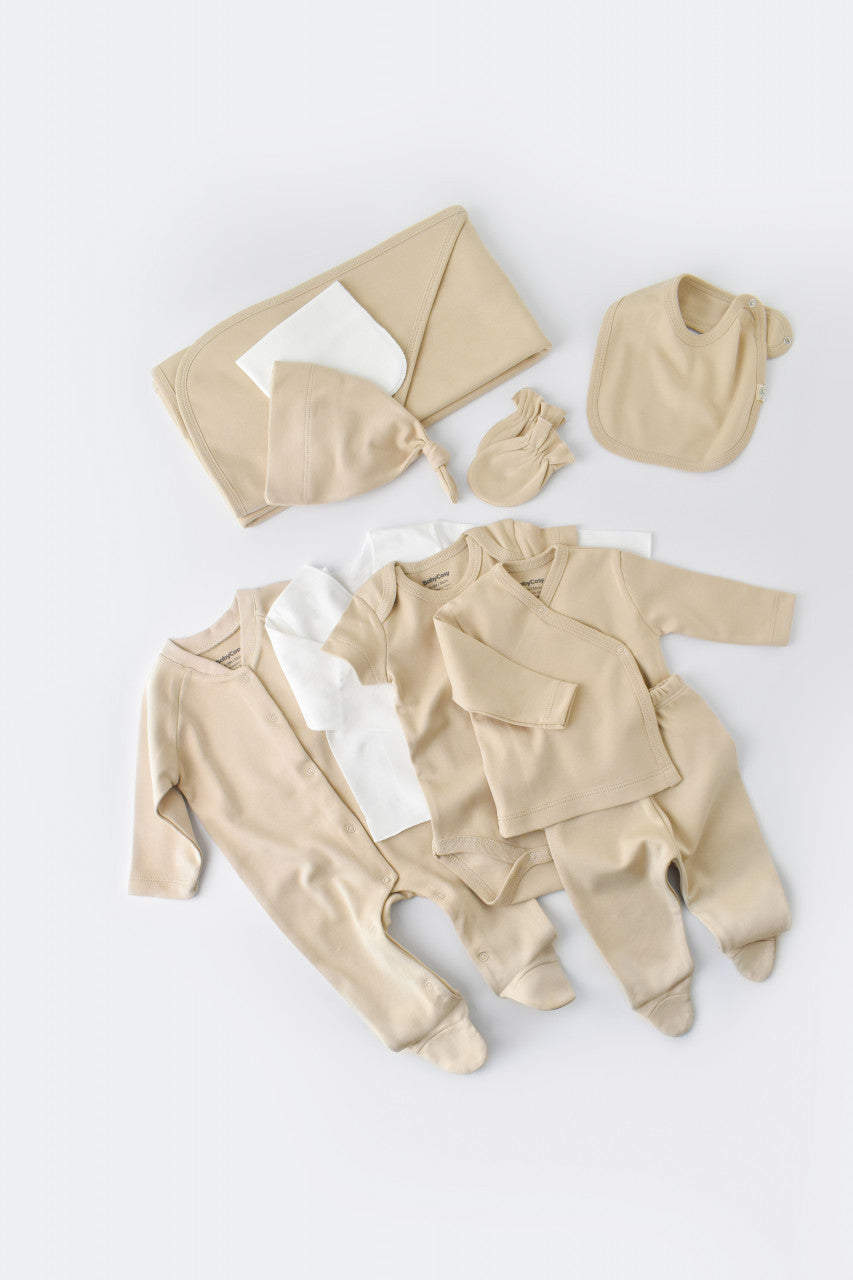 Set de 10 piese pentru nou nascut - 100% bumbac organic - Crem, Baby Cosy