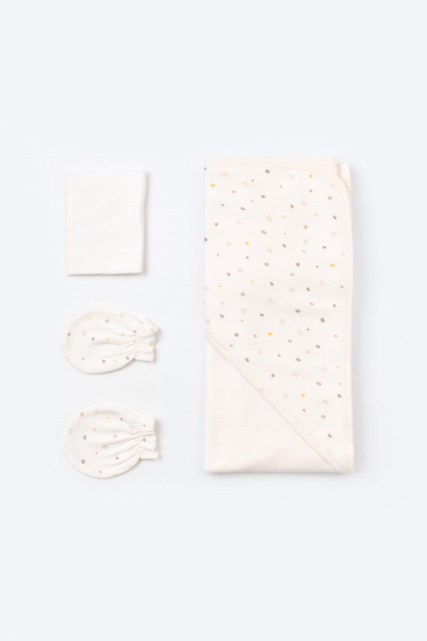 Set de 10 piese pentru nou nascut - 100% bumbac organic - Ecru cu buline, Baby Cosy