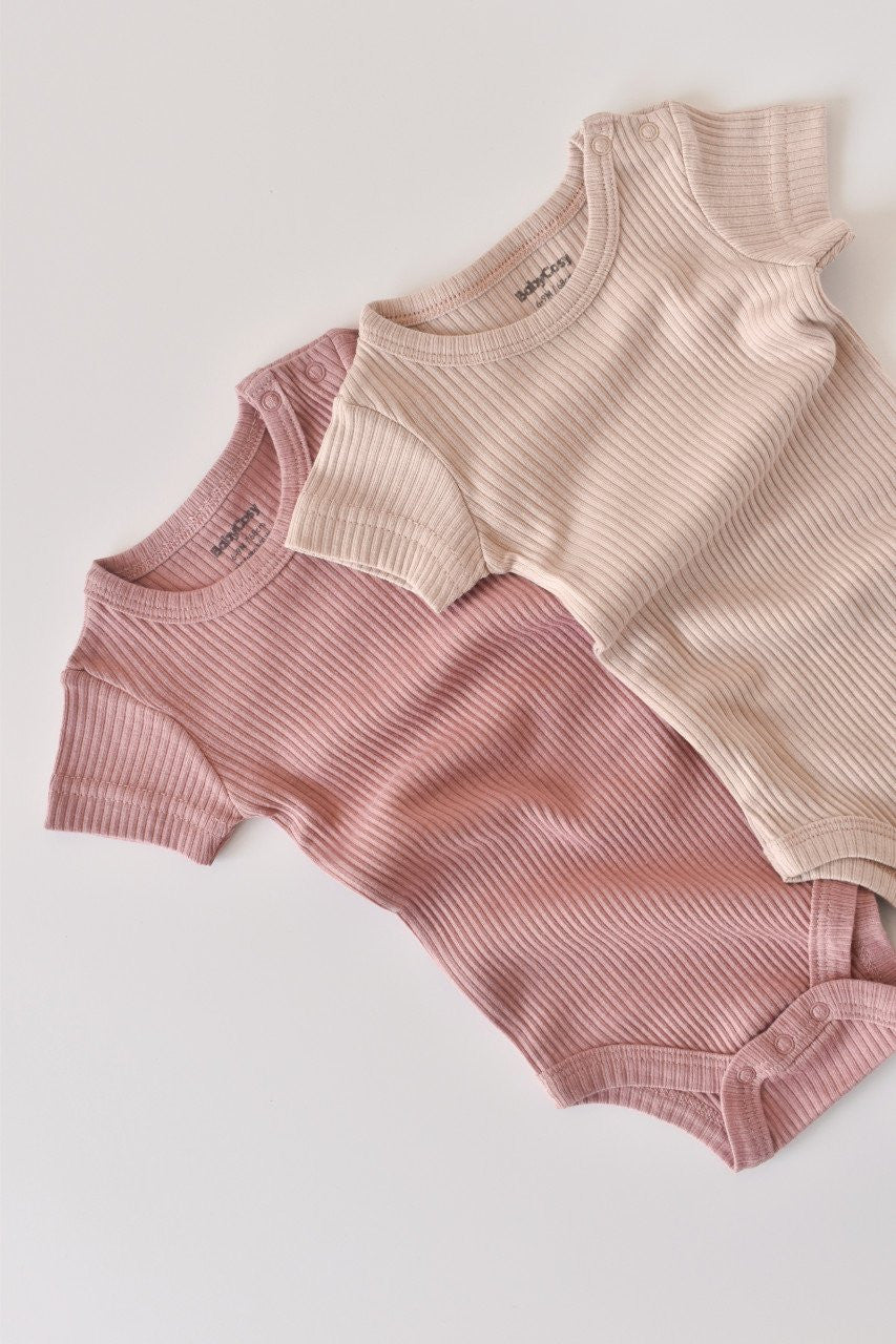 Set de 2 body-uri cu maneca scurta din bumbac organic si modal - Roz/Blush