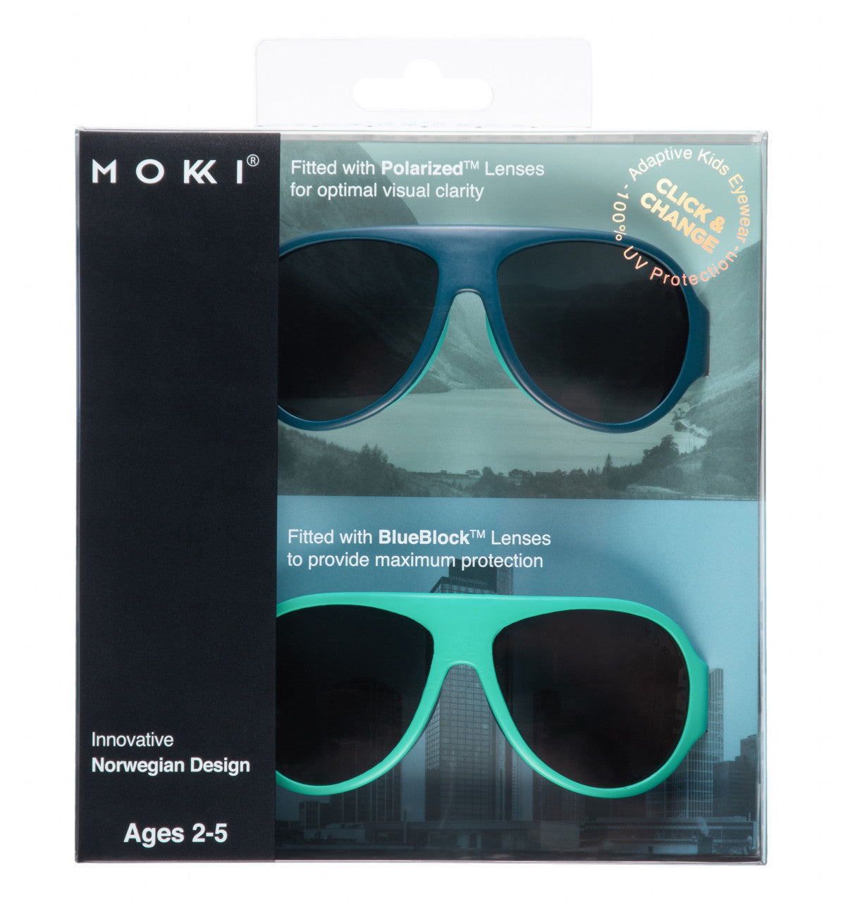 Set de 2 ochelari copii Click & Change, bleu, 2-5 ani, Mokki
