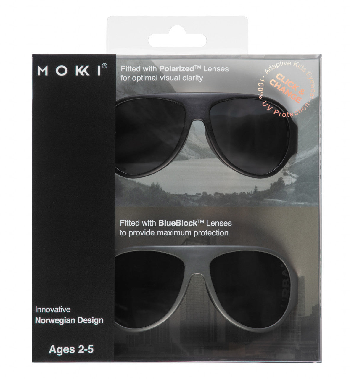 Set de 2 ochelari copii Click & Change, negru, 2-5 ani, Mokki