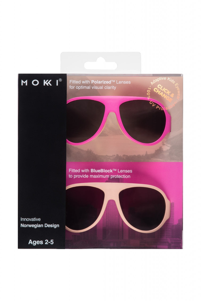 Set de 2 ochelari copii Click & Change, roz, 2-5 ani, Mokki