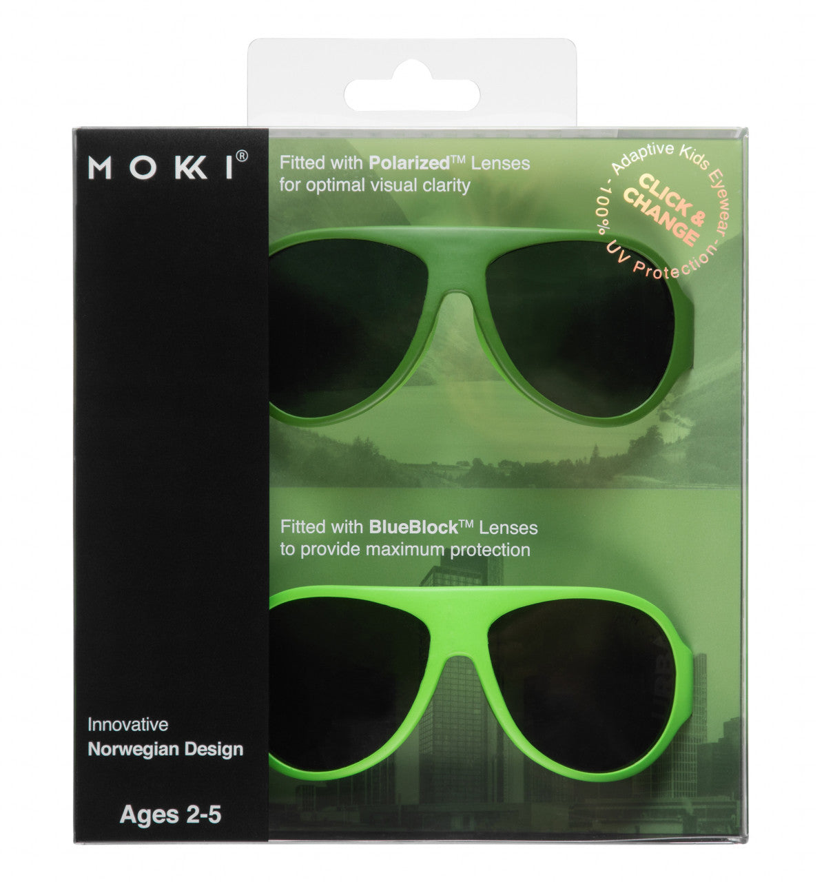 Set de 2 ochelari copii Click & Change, verde, 2-5 ani, Mokki