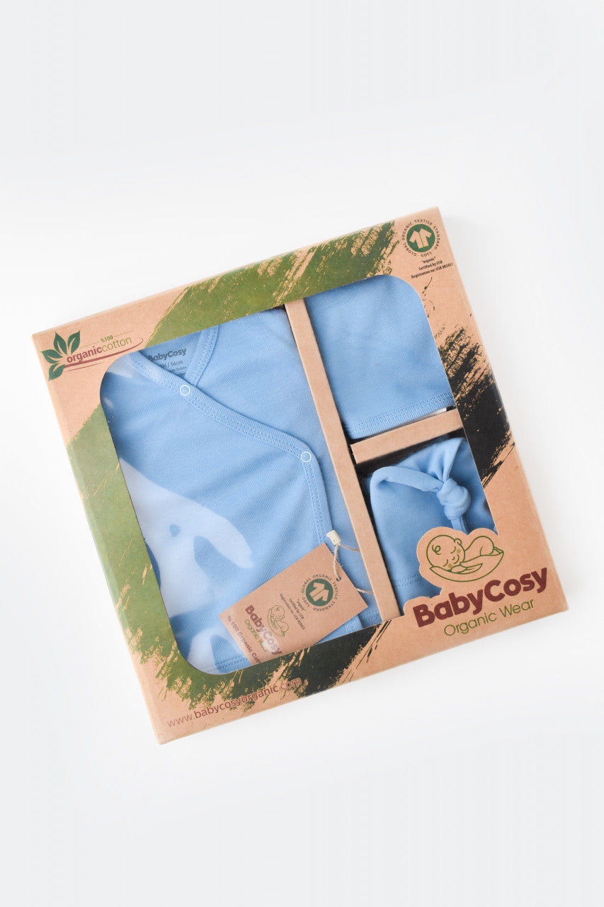 Set de 5 piese pentru nou nascut - 100% bumbac organic - Bleu, Baby Cosy