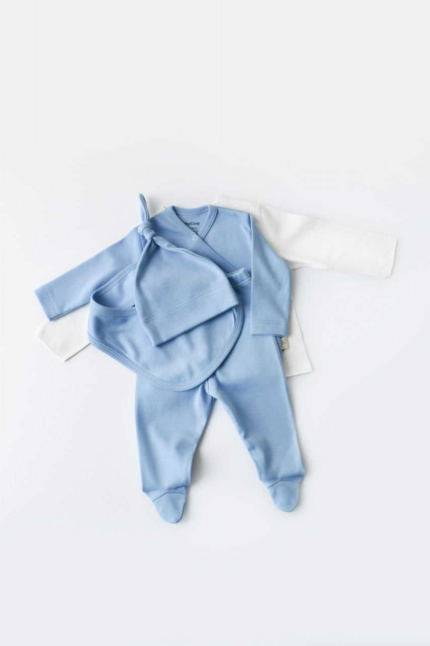 Set de 5 piese pentru nou nascut - 100% bumbac organic - Bleu, Baby Cosy