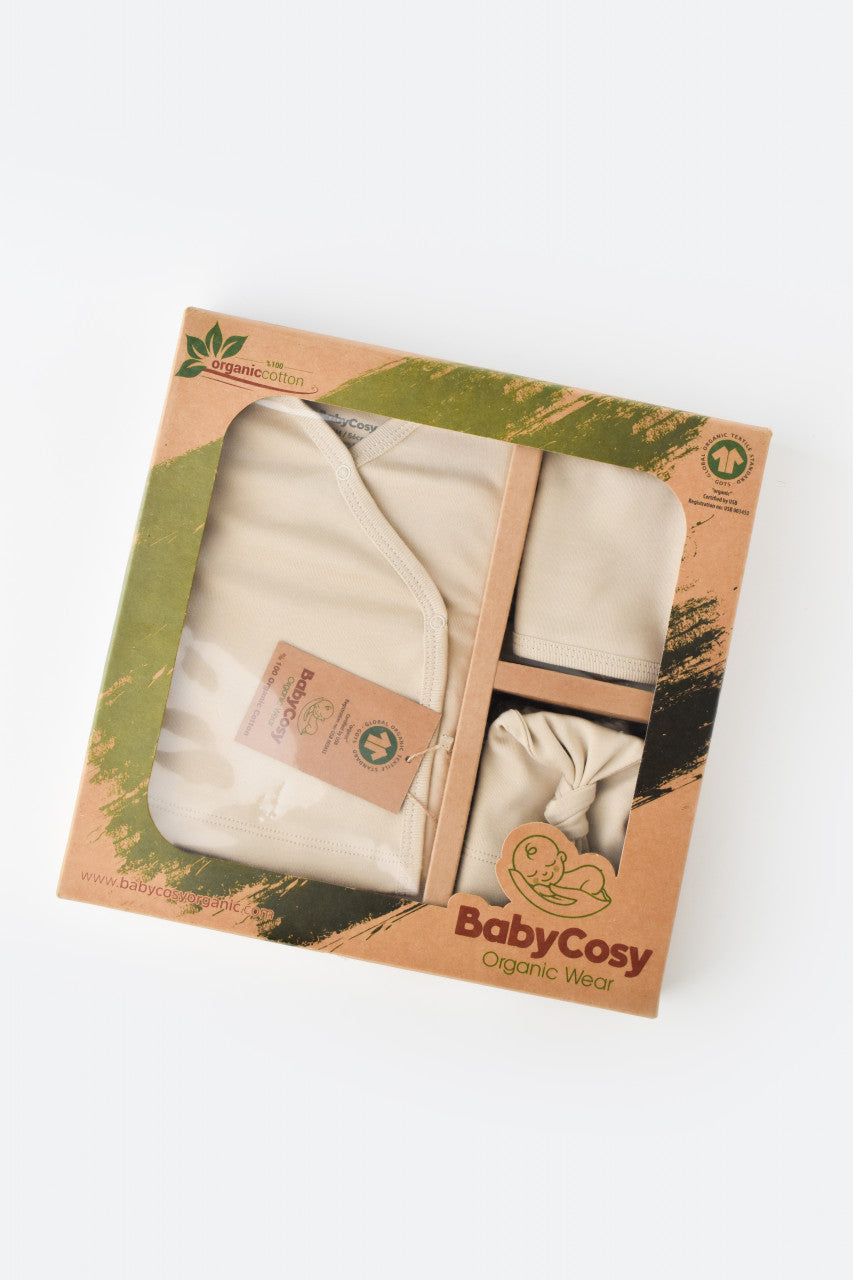 Set de 5 piese pentru nou nascut - 100% bumbac organic - Crem, Baby Cosy