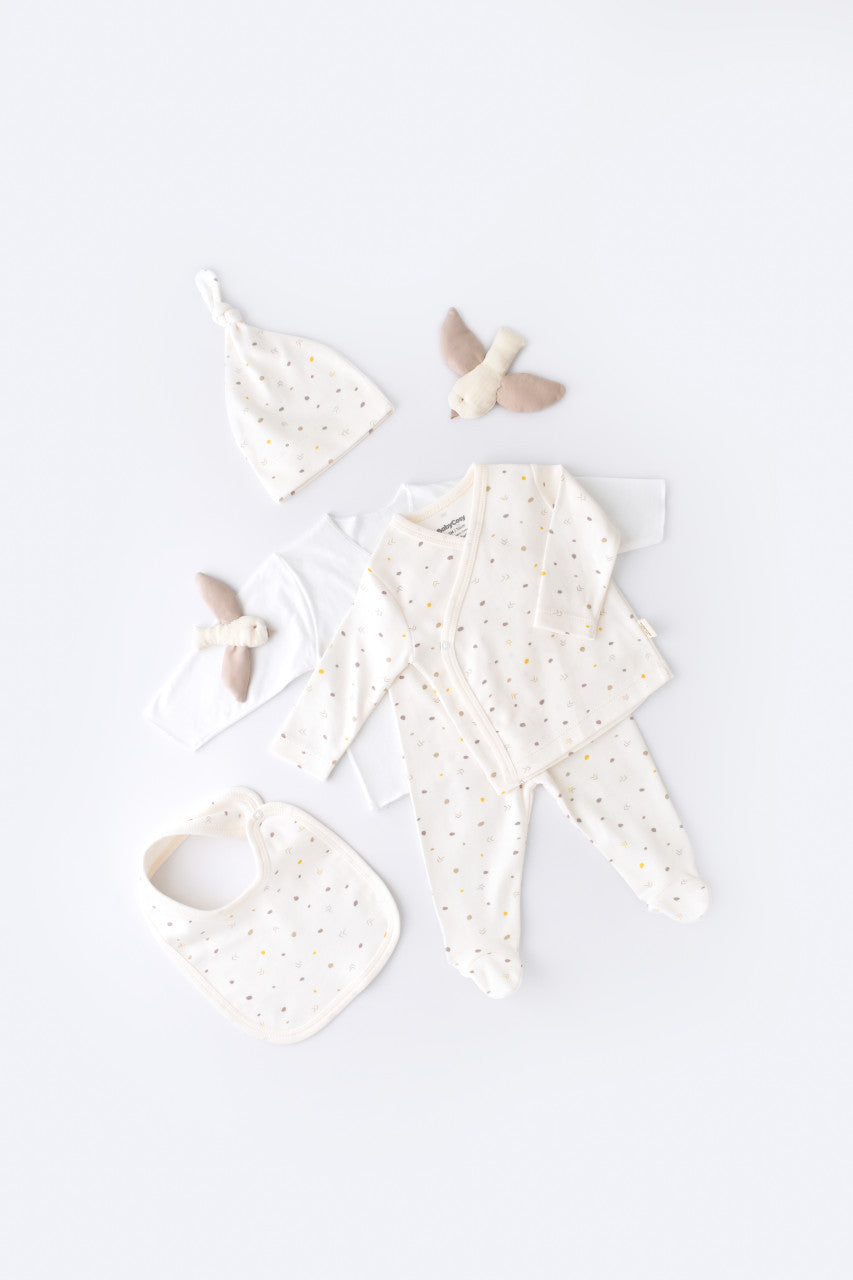 Set de 5 piese pentru nou nascut - 100% bumbac organic - Ecru cu buline, Baby Cosy