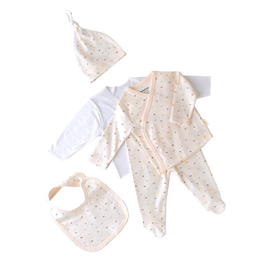 Set de 5 piese pentru nou nascut - 100% bumbac organic - Ecru cu buline, Baby Cosy