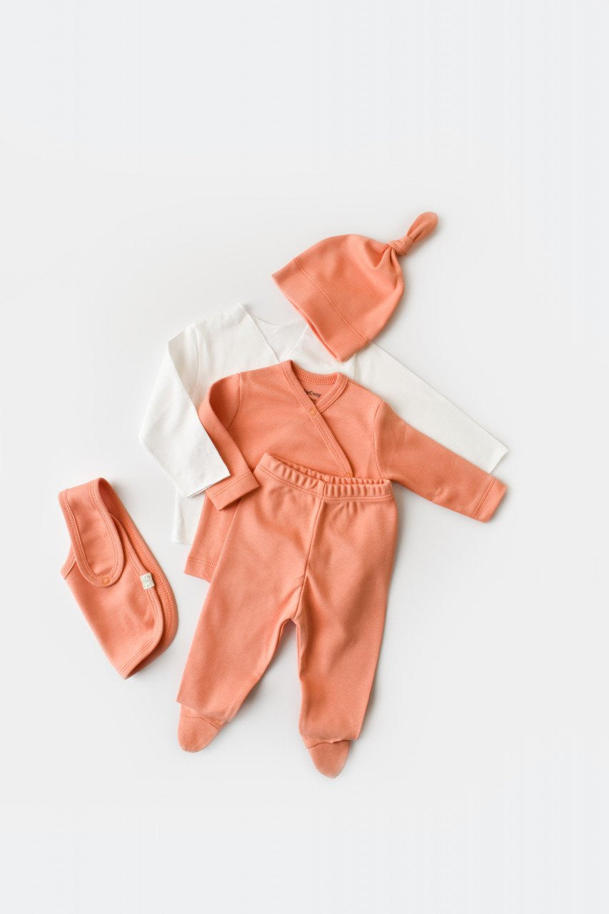 Set de 5 piese pentru nou nascut - 100% bumbac organic - Roz Piersica, Baby Cosy