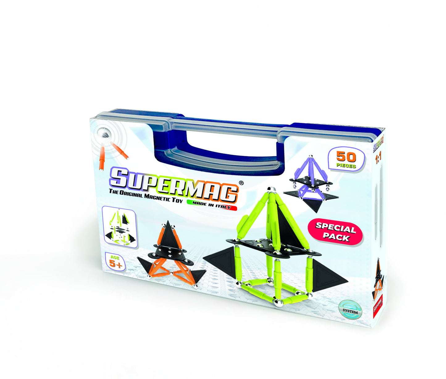 Set de constructie magnetic Supermag Projects Tehnicolor, 50 piese