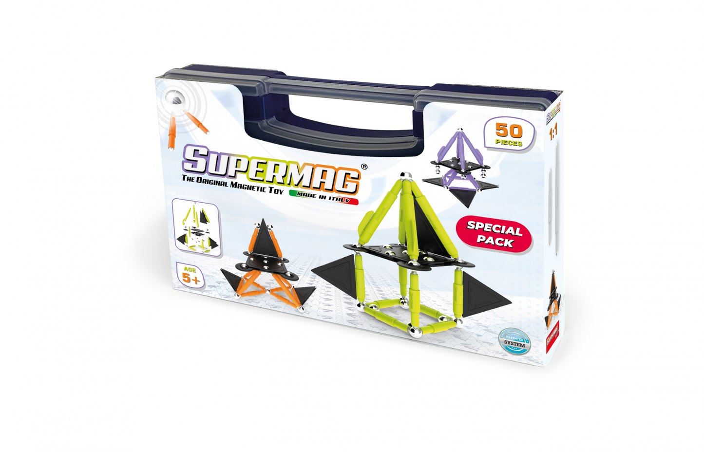 Set de constructie magnetic Supermag Projects Tehnicolor, 50 piese
