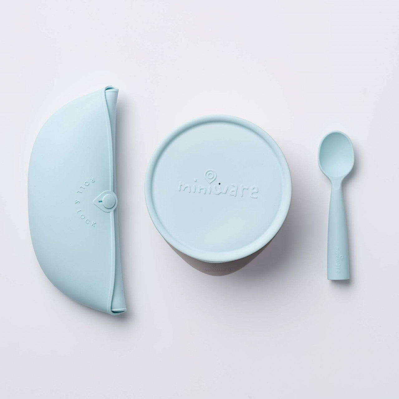 Set diversificare hrana bebelusi Miniware First Bites, 100% din materiale naturale biodegradabile, 4 piese, Aqua