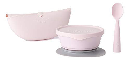 Set diversificare hrana bebelusi Miniware First Bites Deluxe, 100% din materiale naturale biodegradabile, 4 piese, Cotton candy