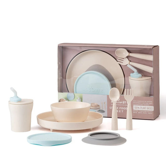 Set diversificare hrana bebelusi Miniware Little Foodie, 100% din materiale naturale biodegradabile, 6 piese, Vanilla Aqua