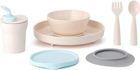 Set diversificare hrana bebelusi Miniware Little Foodie, 100% din materiale naturale biodegradabile, 6 piese, Vanilla Aqua