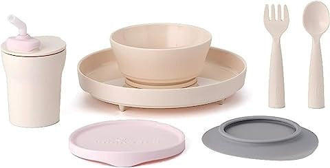 Set diversificare hrana bebelusi Miniware Little Foodie, 100% din materiale naturale biodegradabile, 6 piese, Vanilla+Cotton candy