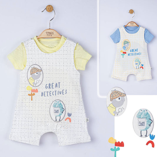 Set salopeta cu tricou Great detectives pentru bebelusi, Tongs baby