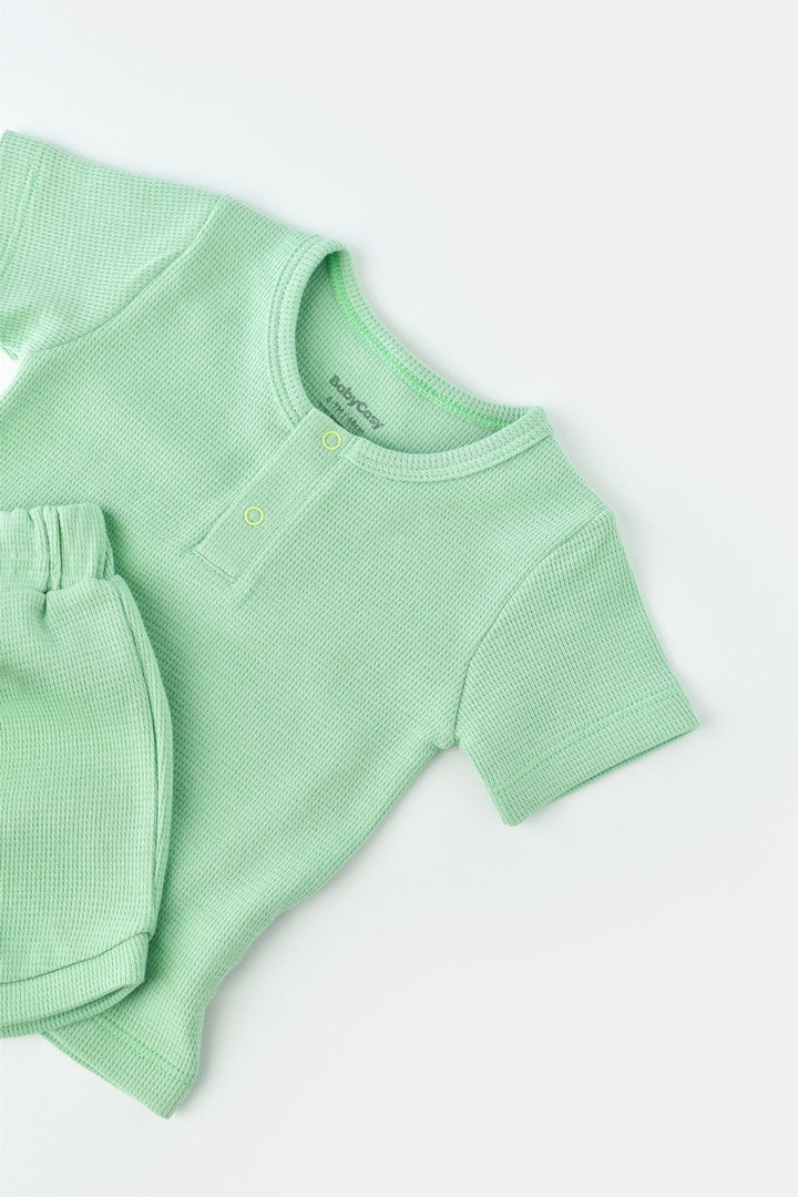 Set tricou cu panataloni scurti - 100% bumbac organic - Mint, Baby Cosy