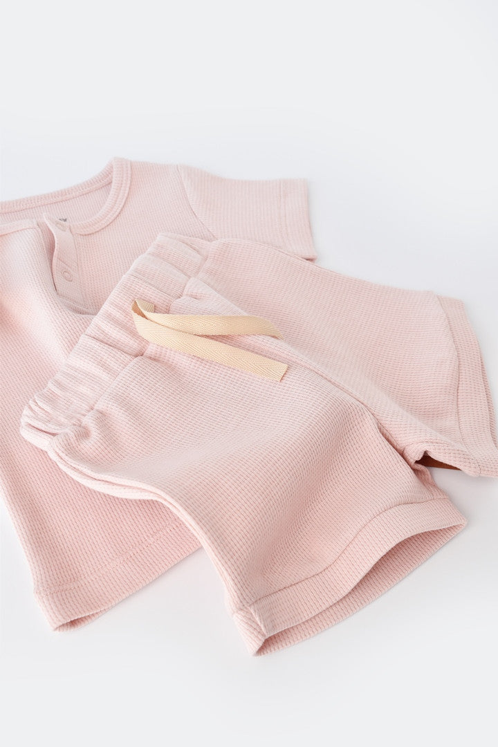 Set tricou cu panataloni scurti - 100% bumbac organic - Roz, Baby Cosy